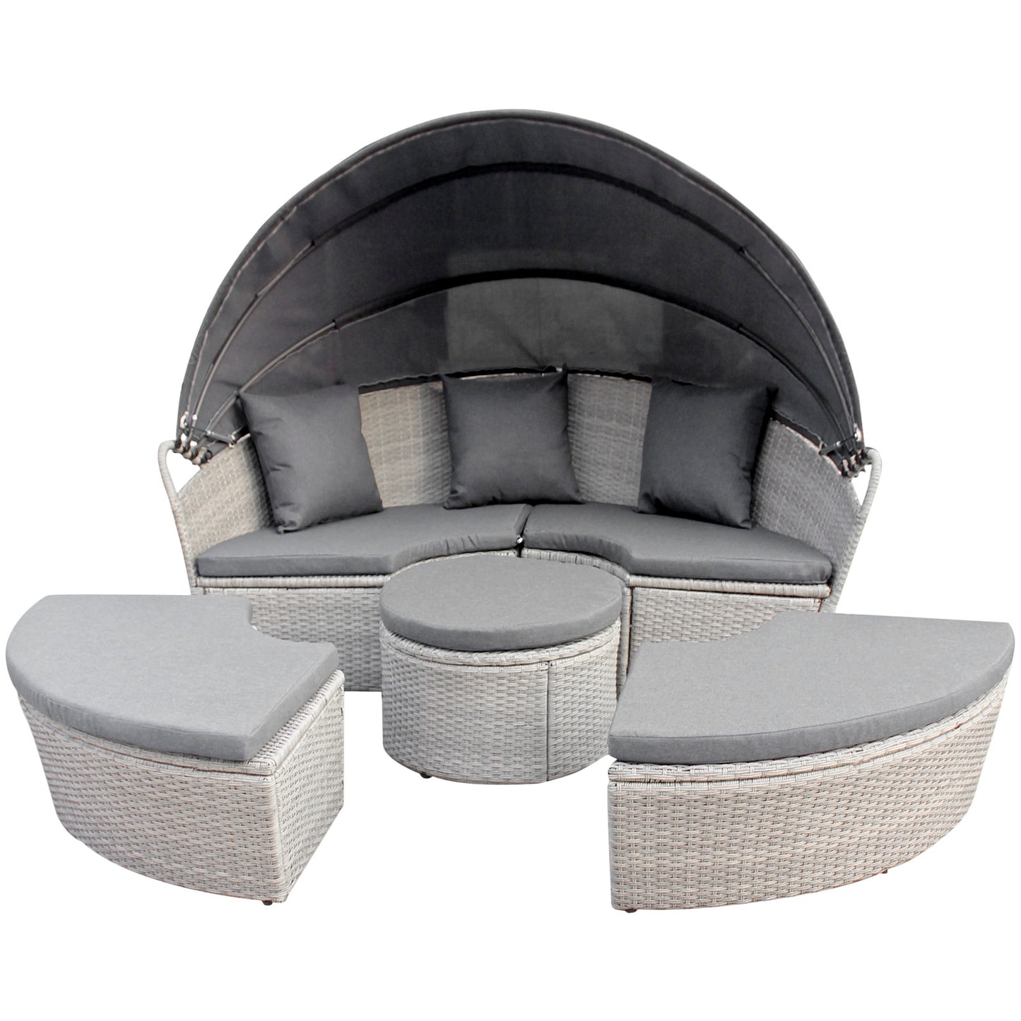 Polyrattan Sonneninsel Ø 180 cm mit Sonnendach & Abdeckplane