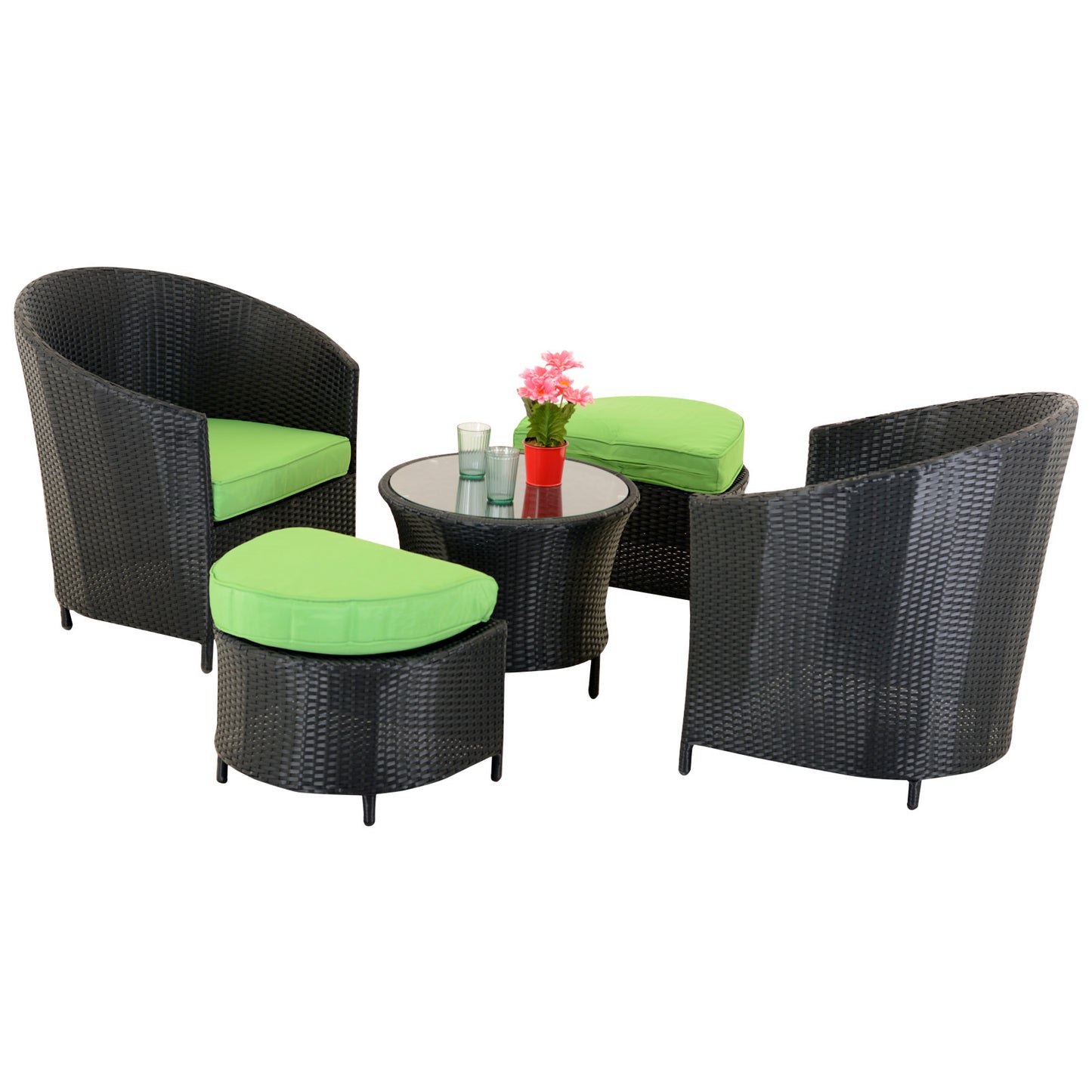Polyrattan Sitzgruppe Hollywood, 2 Sessel, 2 Hocker, 1 Tisch, FERTIG MONTIERT!