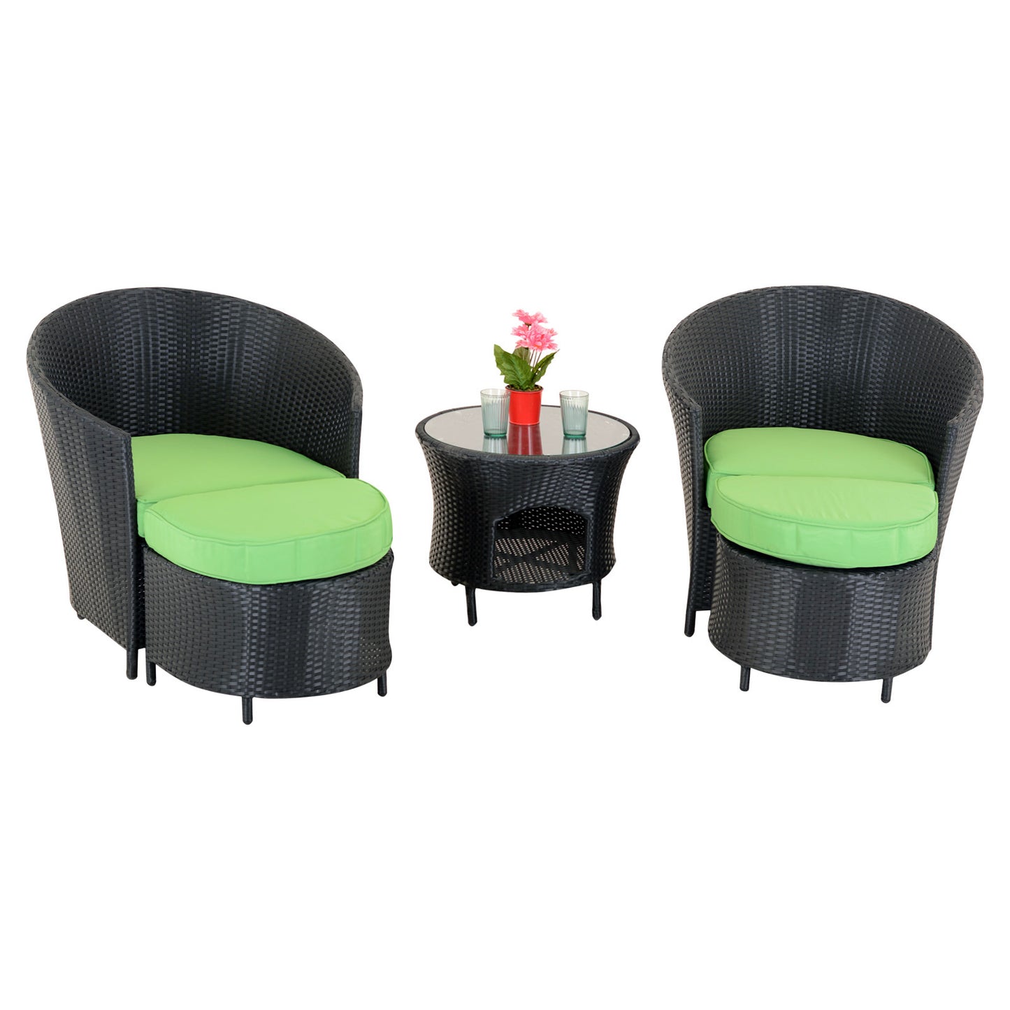 Polyrattan Sitzgruppe Hollywood, 2 Sessel, 2 Hocker, 1 Tisch, FERTIG MONTIERT!