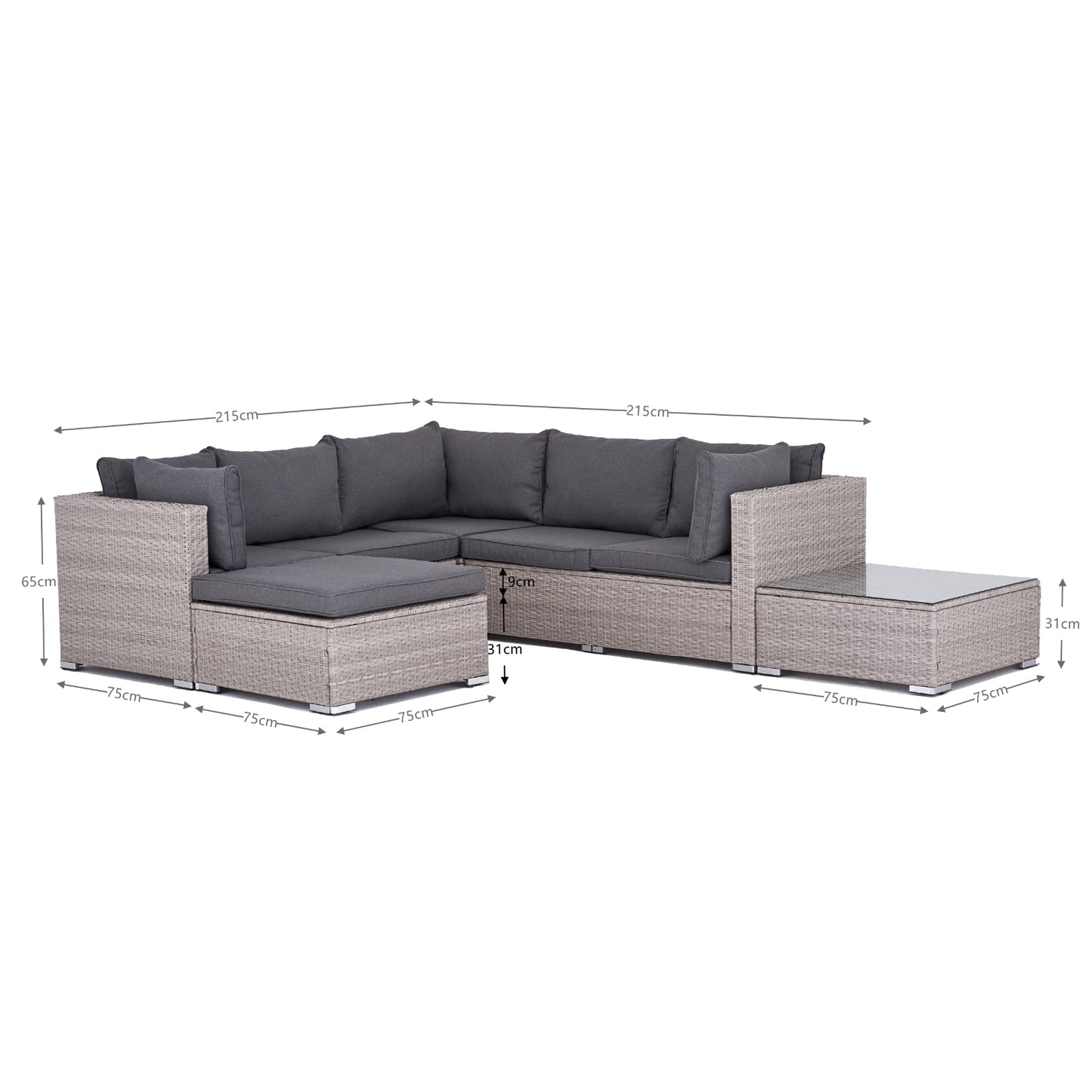 Polyrattan Garten-lounge komplett-Set Hawaii m. Tisch u. Hocker
