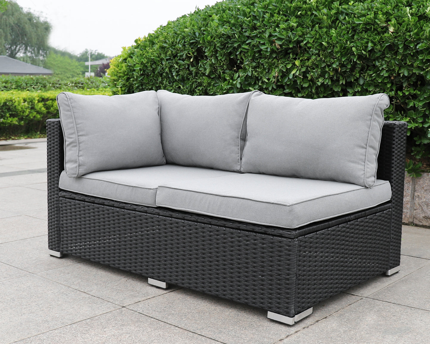 Gartenmöbel-Set Poly Rattan Garnitur 3 Sitzplätze, mit Hocker + Tisch