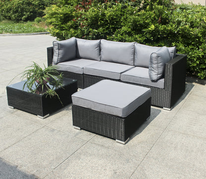 Gartenmöbel-Set Poly Rattan Garnitur 3 Sitzplätze, mit Hocker + Tisch