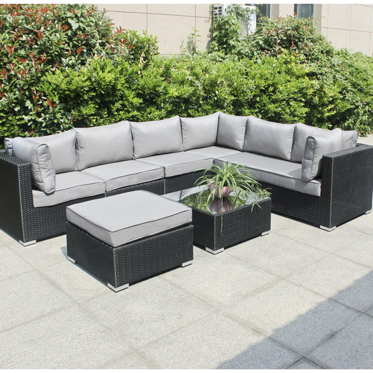 Polyrattan Gartenmöbel, Lounge, 6 Sitzer, mit Hocker & Tisch