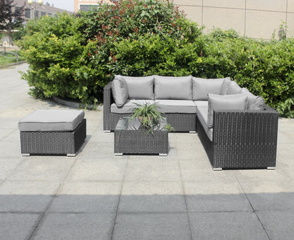 Polyrattan 5 Sitzer Gartensitzmöbel mit Hocker und Tisch