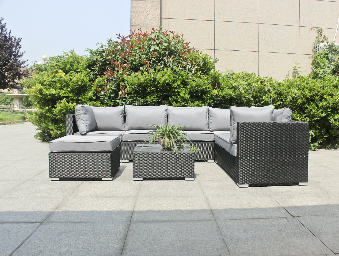 Polyrattan Gartenmöbel, Lounge, 6 Sitzer, mit Hocker & Tisch
