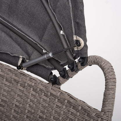 Polyrattan XL Ø 210 cm Sonneninsel mit faltbarem Sonnendach Hellgrau
