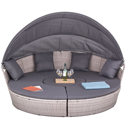 Polyrattan XL Ø 210 cm Sonneninsel mit faltbarem Sonnendach Hellgrau