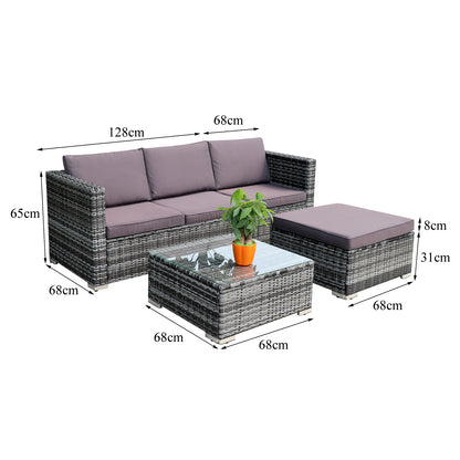 Polyrattan Lounge Set Gartenmöbel m. Hocker & Tisch