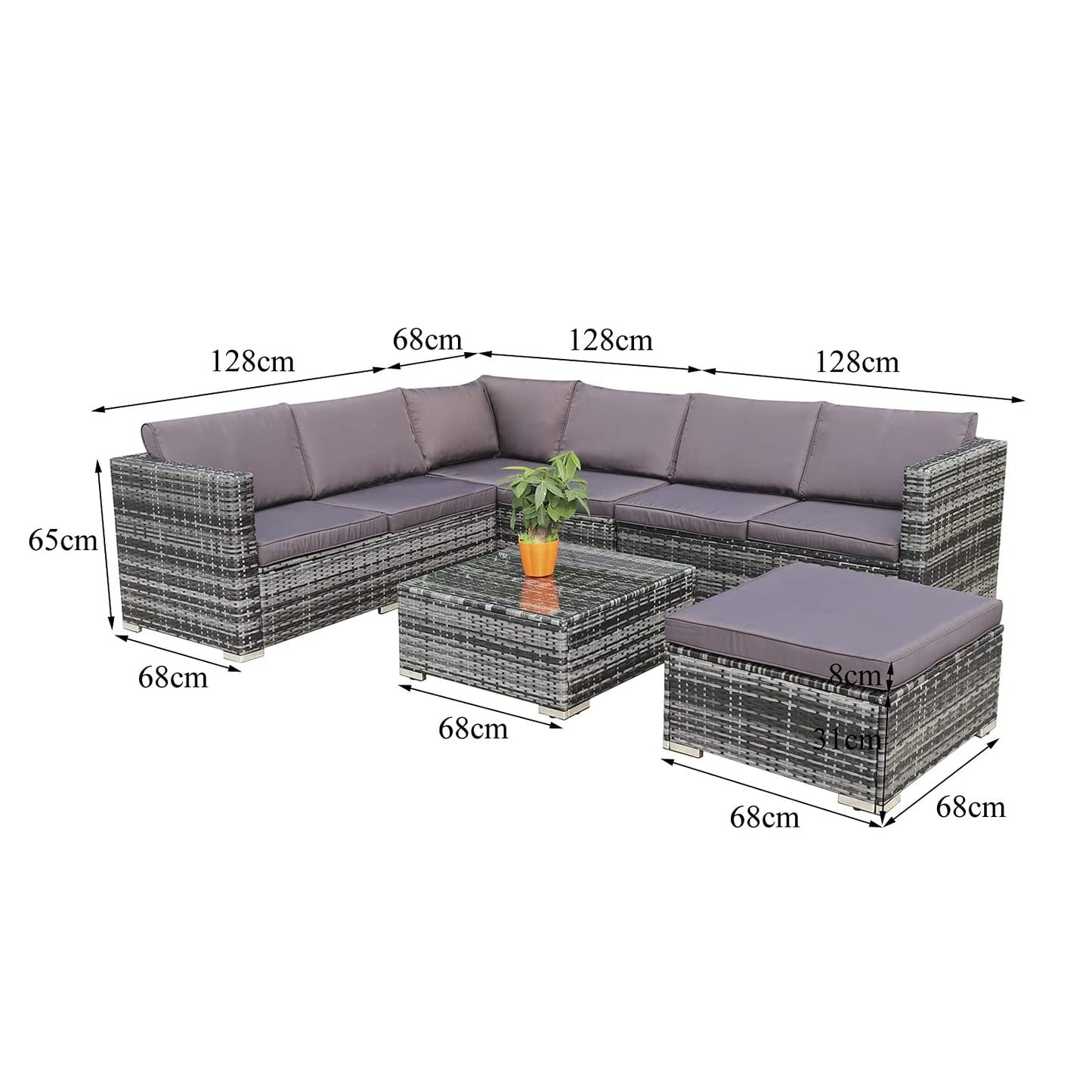 Polyrattan Gartenmöbel Lounge Set Sitzgruppe 6 Sitze m. Hocker+Tisch