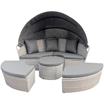 Polyrattan Sonneninsel Ø 180 cm mit Sonnendach & Abdeckplane