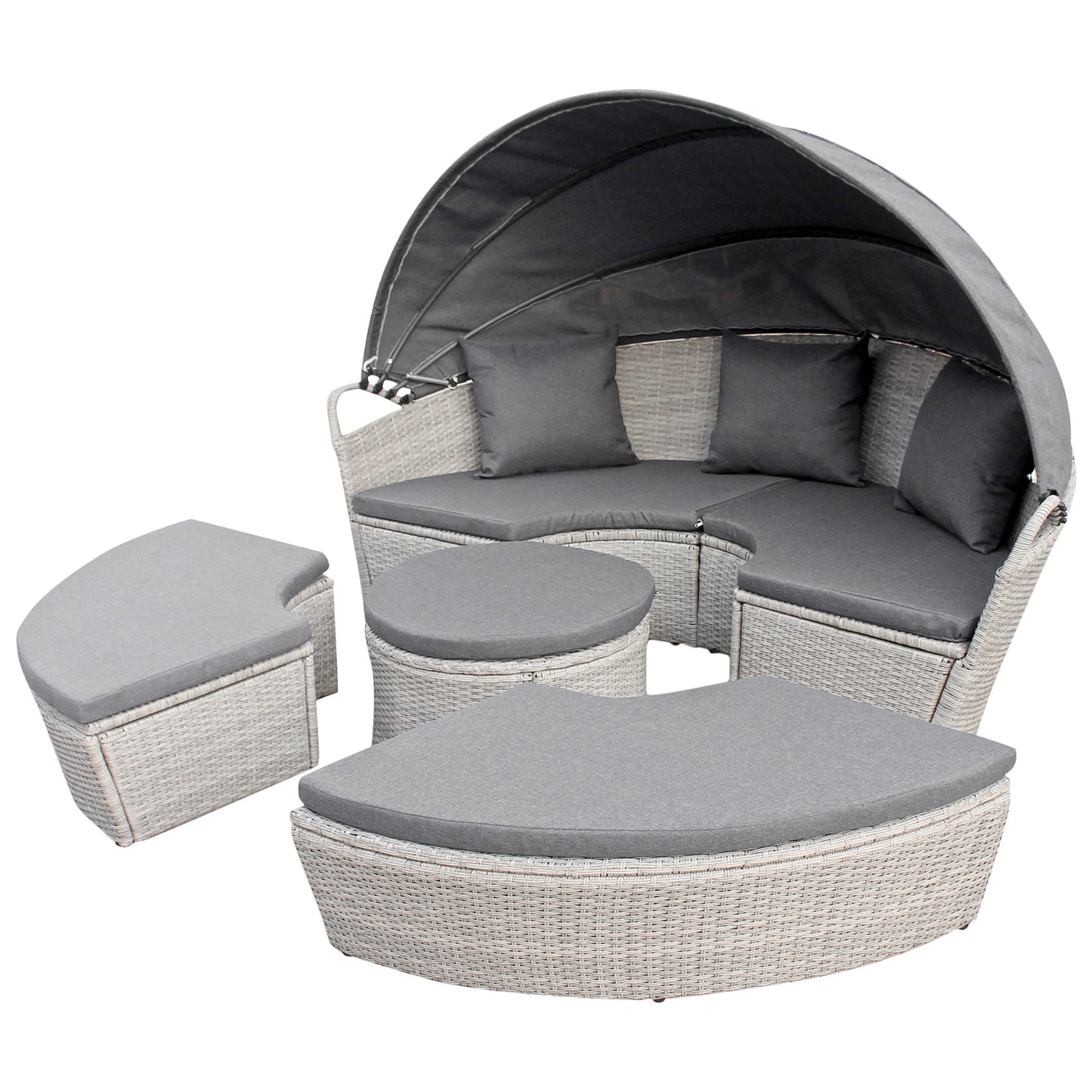 Polyrattan Sonneninsel Ø 180 cm mit Sonnendach & Abdeckplane