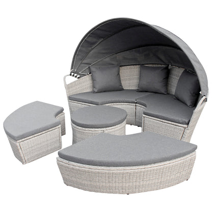 Polyrattan Sonneninsel Ø 180 cm mit Sonnendach & Abdeckplane