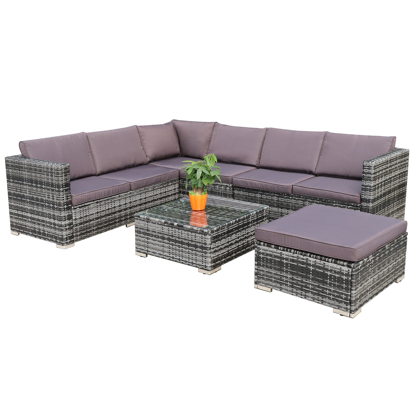 Polyrattan Gartenmöbel Lounge Set Sitzgruppe 6 Sitze m. Hocker+Tisch