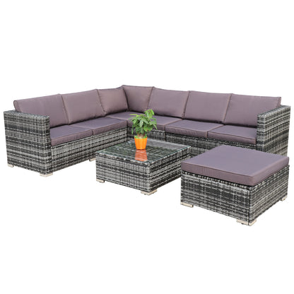 Polyrattan Gartenmöbel Lounge Set Sitzgruppe 6 Sitze m. Hocker+Tisch