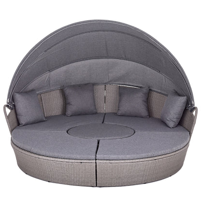 Polyrattan XL Ø 210 cm Sonneninsel mit faltbarem Sonnendach Grau