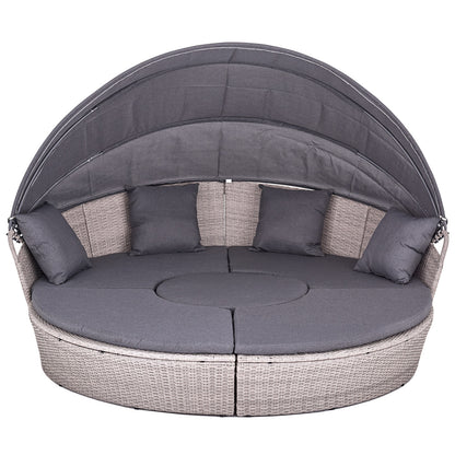 Polyrattan XL Ø 210 cm Sonneninsel mit faltbarem Sonnendach Hellgrau