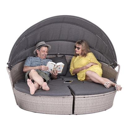 Polyrattan Sonneninsel Ø 180 cm mit Sonnendach & Abdeckplane