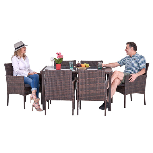 7-teiliges Polyrattan Gartenmöbel Set für 6 Personen inkl. Gartentisch