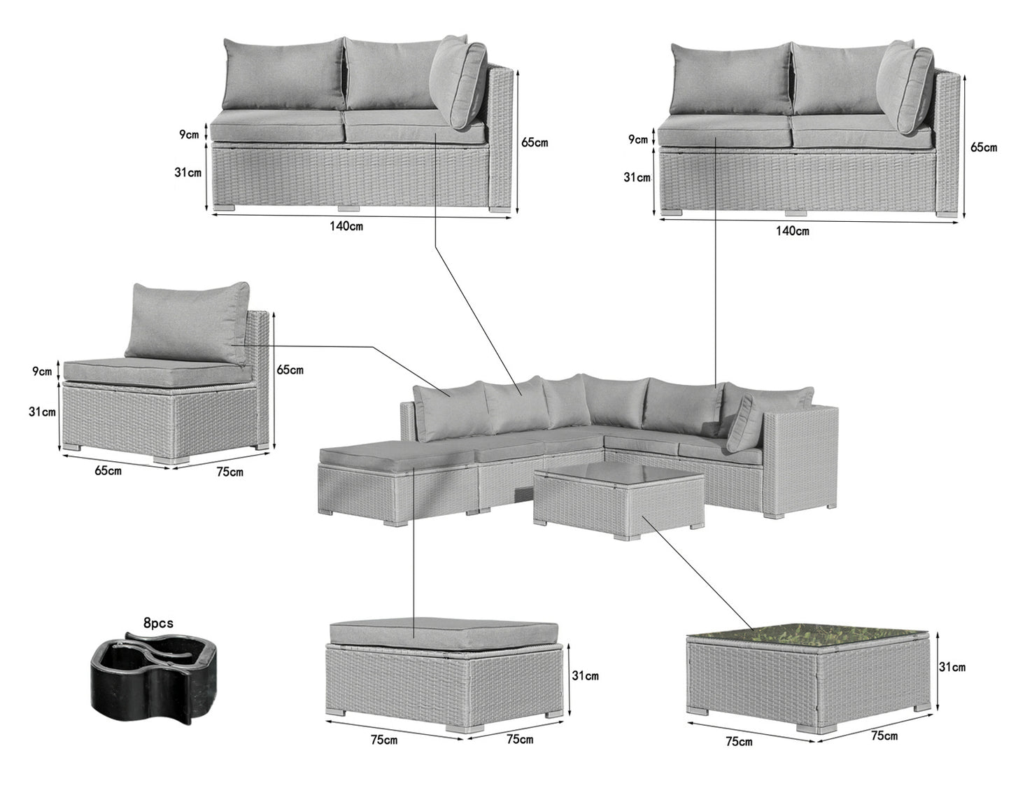 Polyrattan Garten-lounge komplett-Set Rhodos