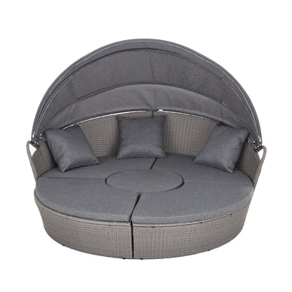 Polyrattan Sonneninsel Ø 180 cm mit Sonnendach & Abdeckplane