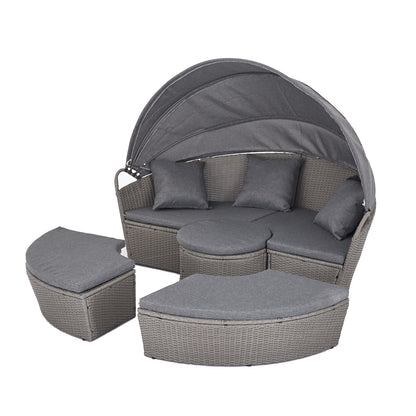 Polyrattan Sonneninsel Ø 180 cm mit Sonnendach & Abdeckplane