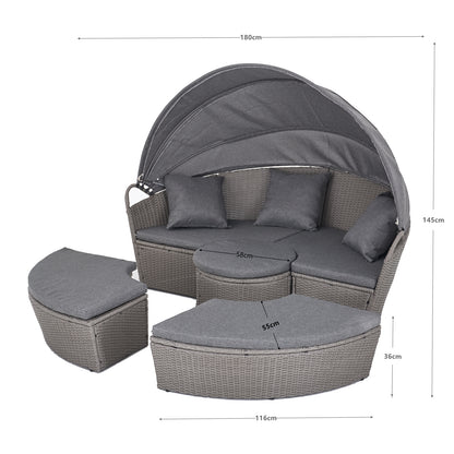 Polyrattan Sonneninsel Ø 180 cm mit Sonnendach & Abdeckplane