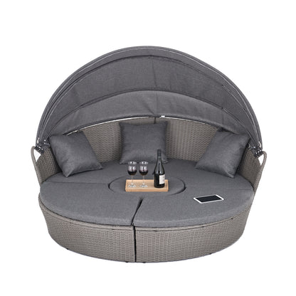 Polyrattan Sonneninsel Ø 180 cm mit Sonnendach & Abdeckplane