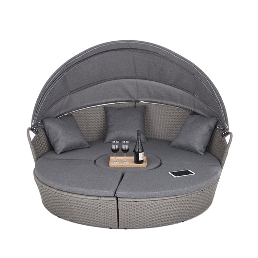 Polyrattan Sonneninsel Ø 180 cm mit Sonnendach & Abdeckplane