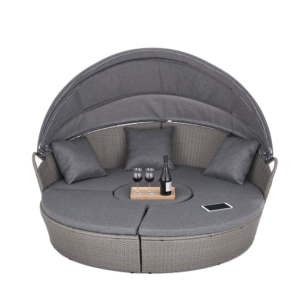Polyrattan Sonneninsel Ø 180 cm mit Sonnendach & Abdeckplane
