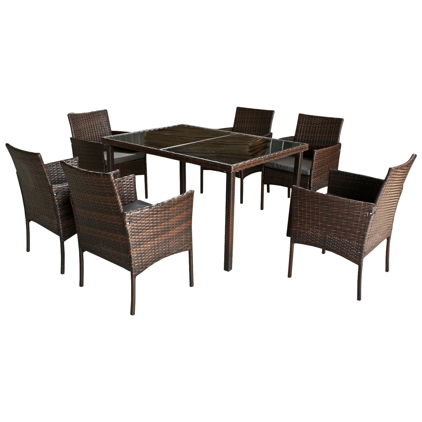 7-teiliges Polyrattan Gartenmöbel Set für 6 Personen inkl. Gartentisch