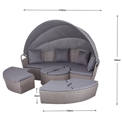 Polyrattan XL Ø 210 cm Sonneninsel mit faltbarem Sonnendach Grau