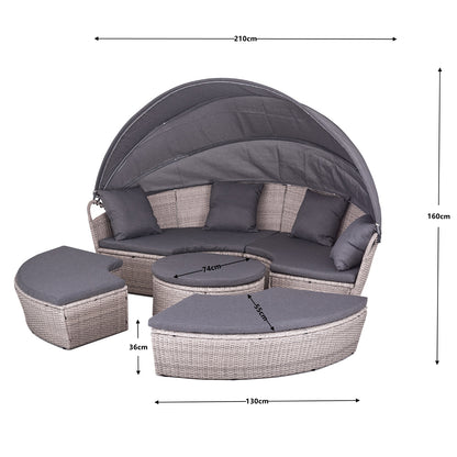 Polyrattan XL Ø 210 cm Sonneninsel mit faltbarem Sonnendach Hellgrau